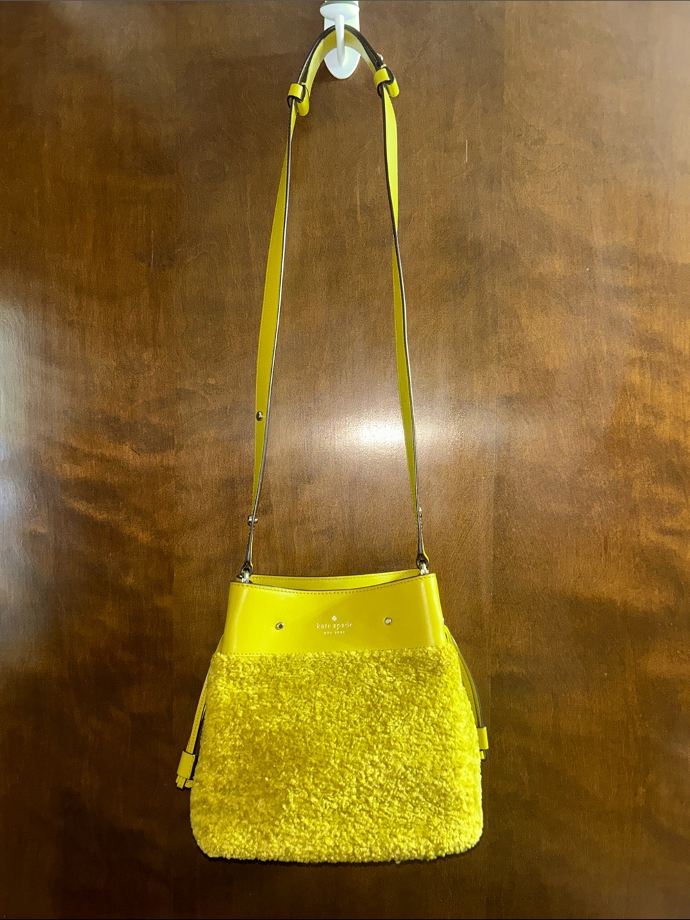 Kate Spade New York Small Marti Faux Fur Bucket Bag in Citron Sapphire NWOT